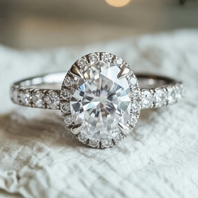 The Celestine 2CT Oval Cut Halo Moissanite Ring