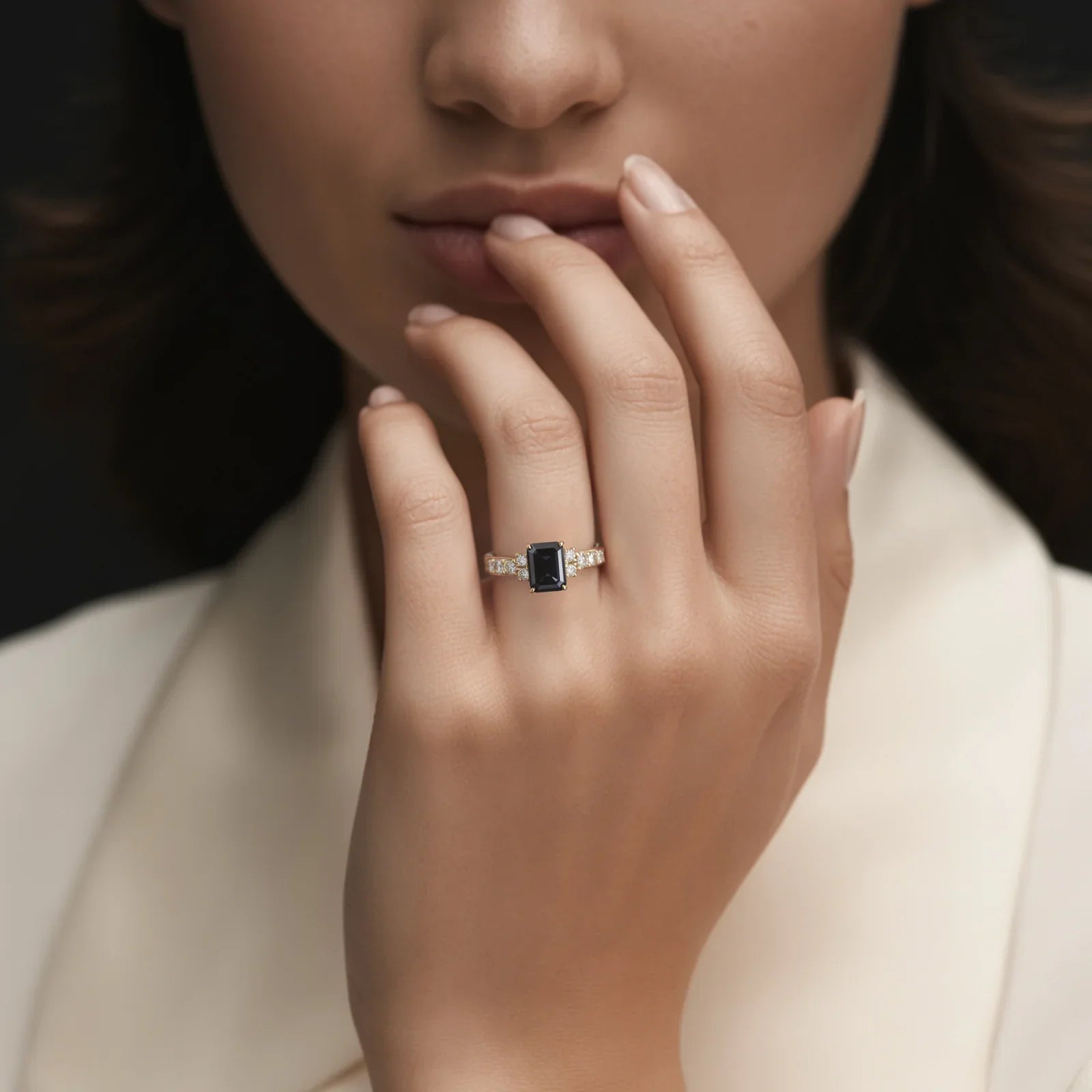 The Adelina Rae Emerald Cut Black Gemstone Ring