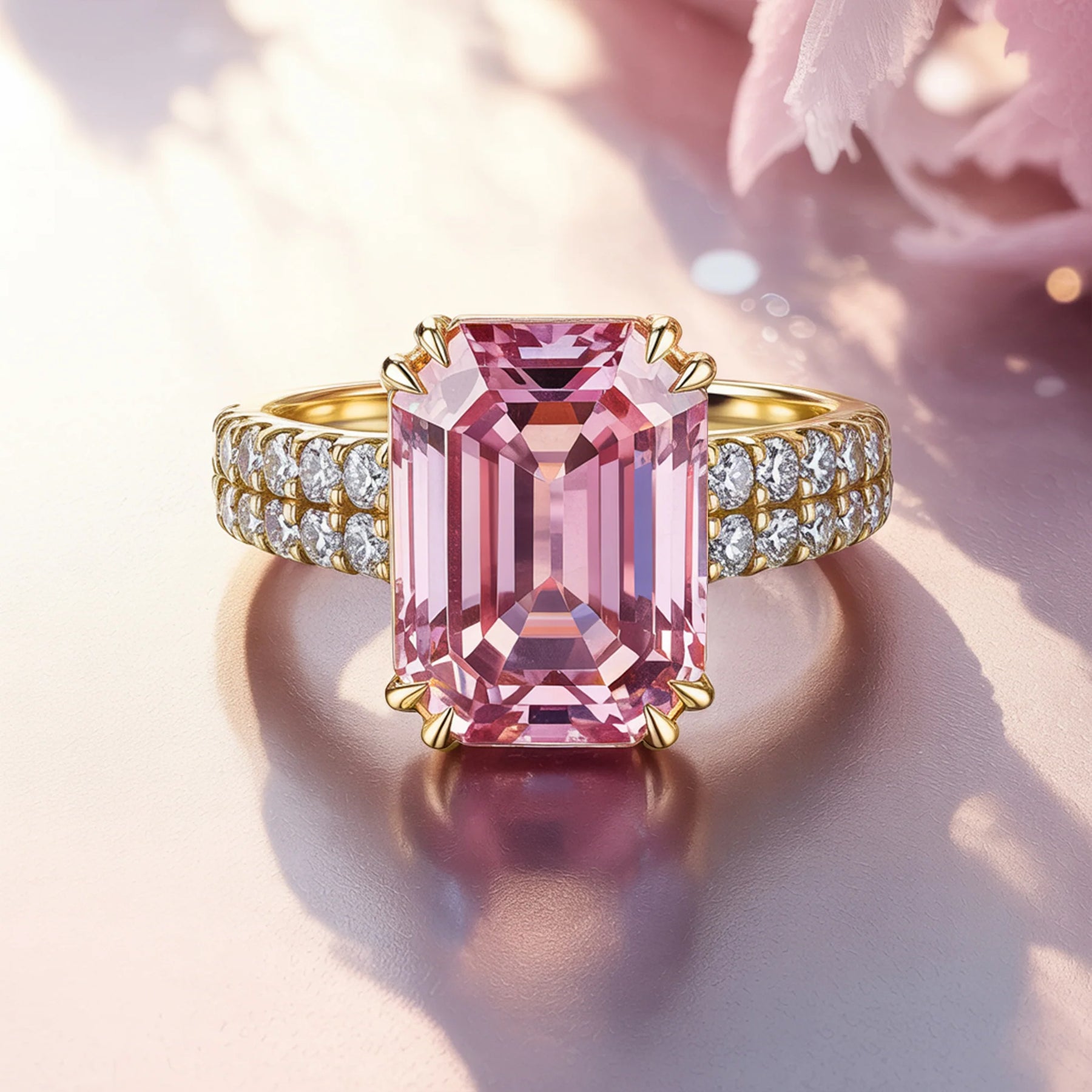 Farah Emerald Cut Pink Gemstone Ring