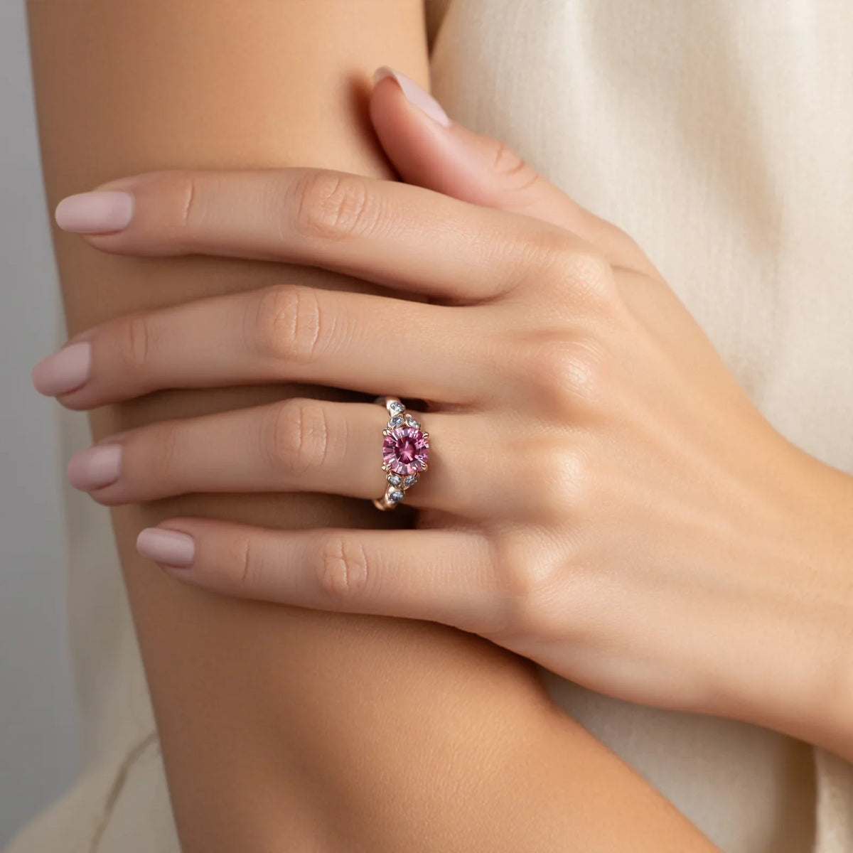 The Katalina 1.5CT Round Cut Pink Gemstone Ring