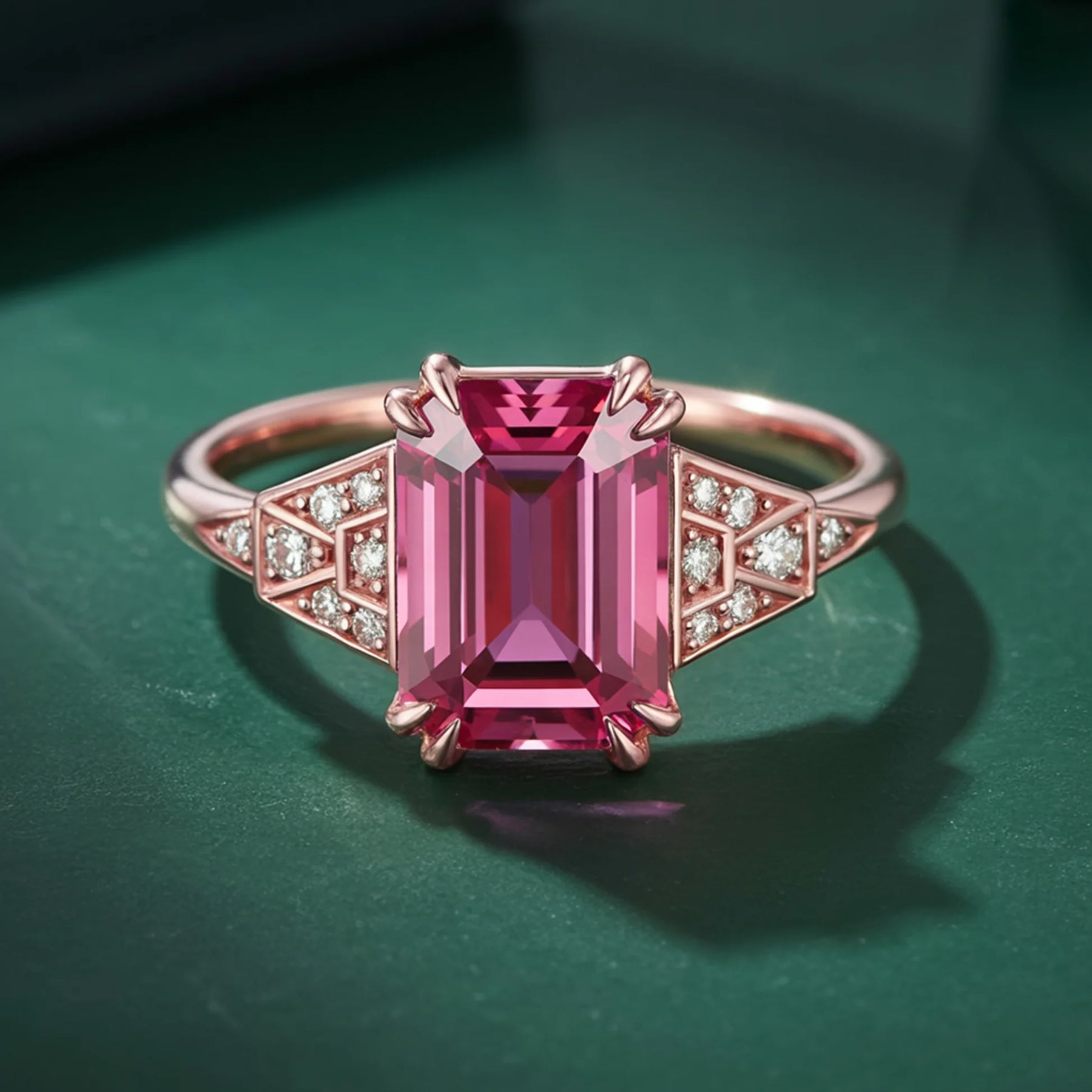 Seraphira  Emerald-Cut Pink Gemstone Ring