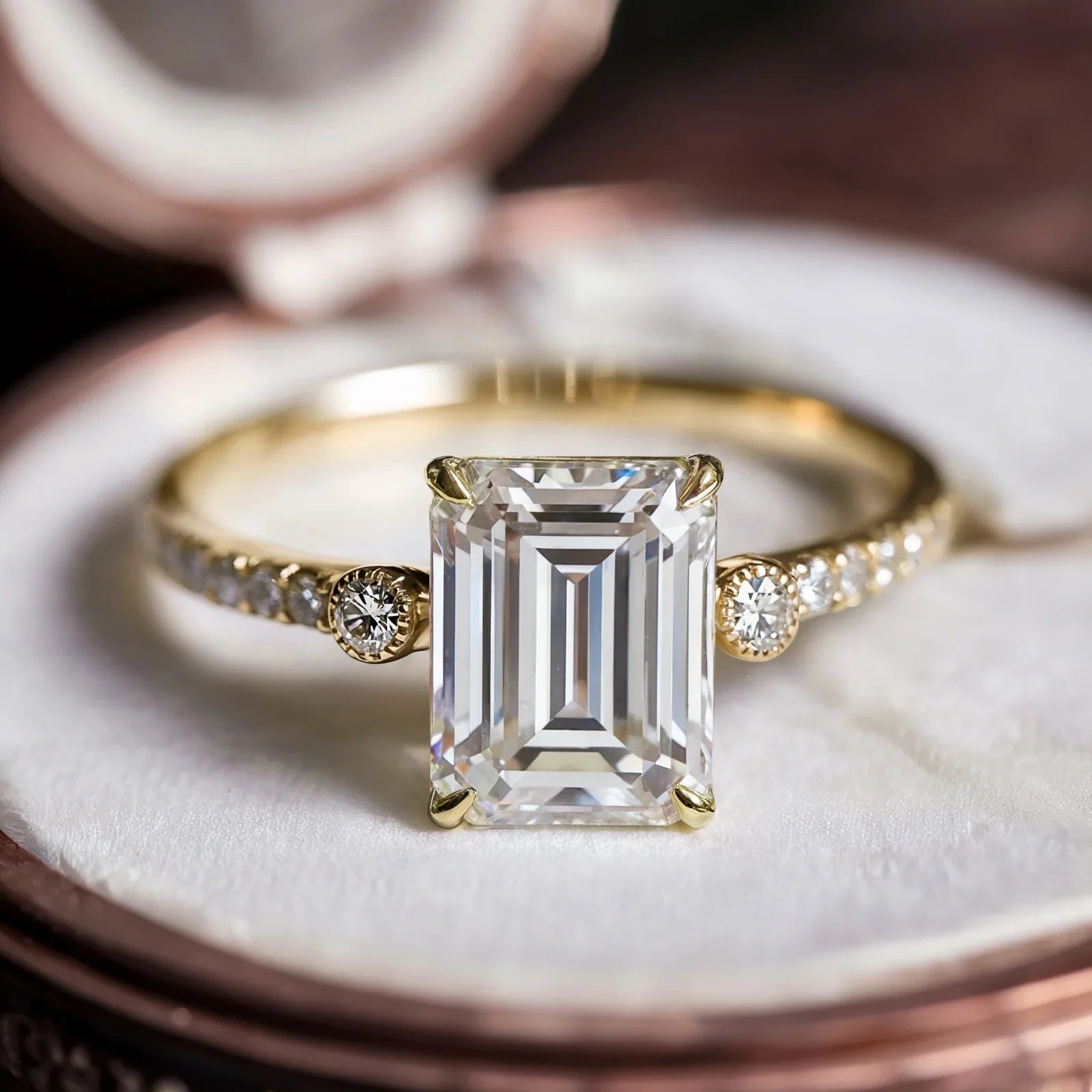 The Luna Emerald Cut Moissanite Ring