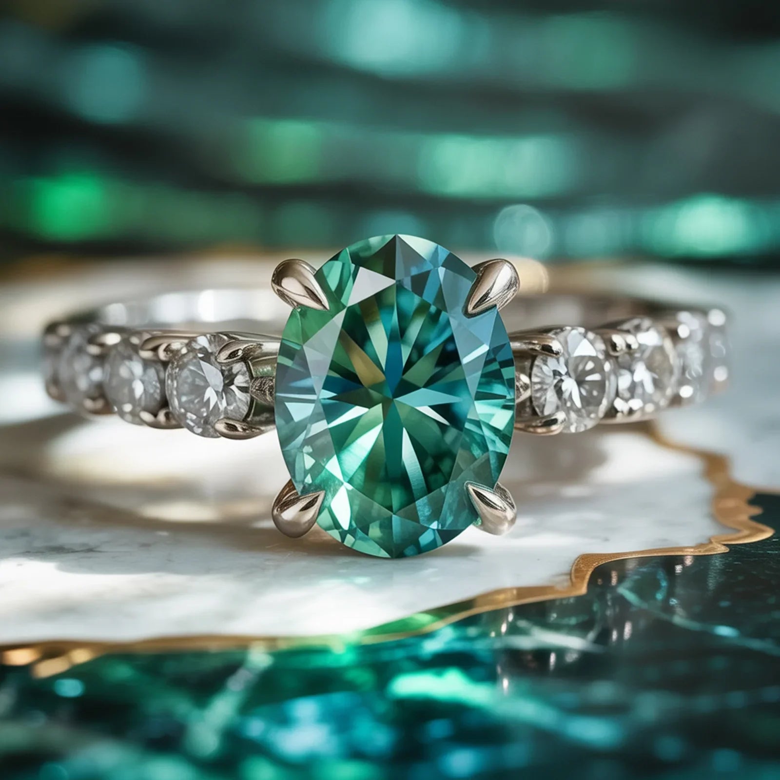 The Celestine 2CT Oval Cut Green Gemstone Ring