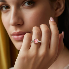 The Celestine 2CT Oval Cut Pink Gemstone Ring