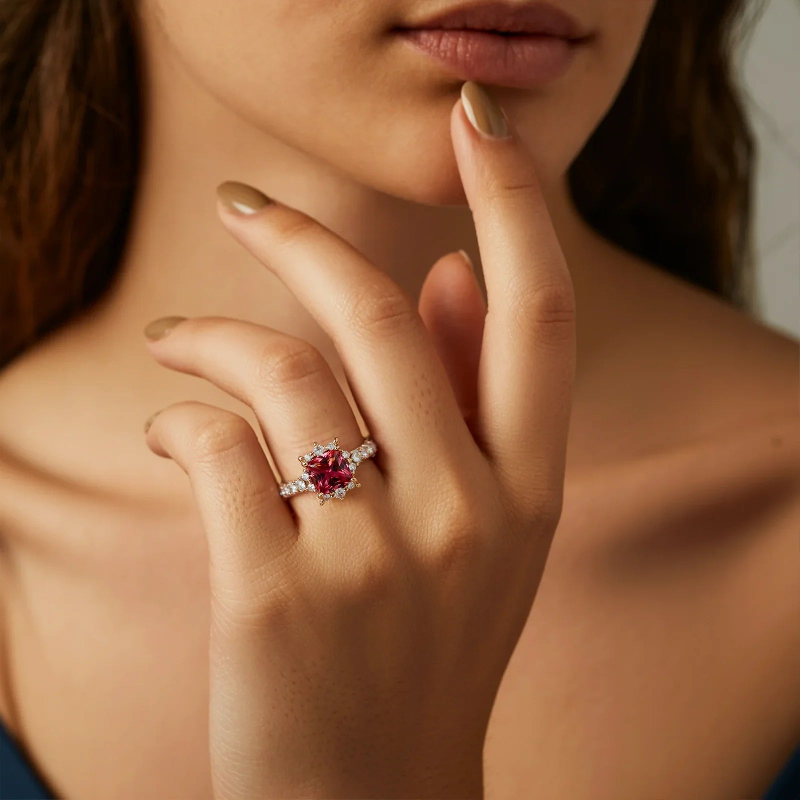 The Caterina 1CT Princess Cut Red Gemstone Ring