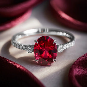 The Luna 2CT Oval-Cut Red Gemstone Ring