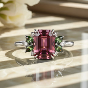 Solandra Emerald Cut Burgundy Gemstone Ring