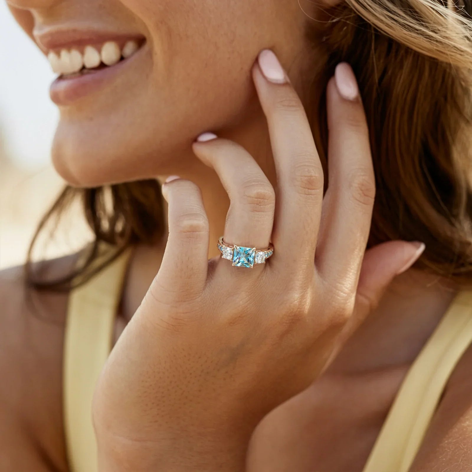 The Crystalline Aura Princess Cut Blue Gemstone Ring