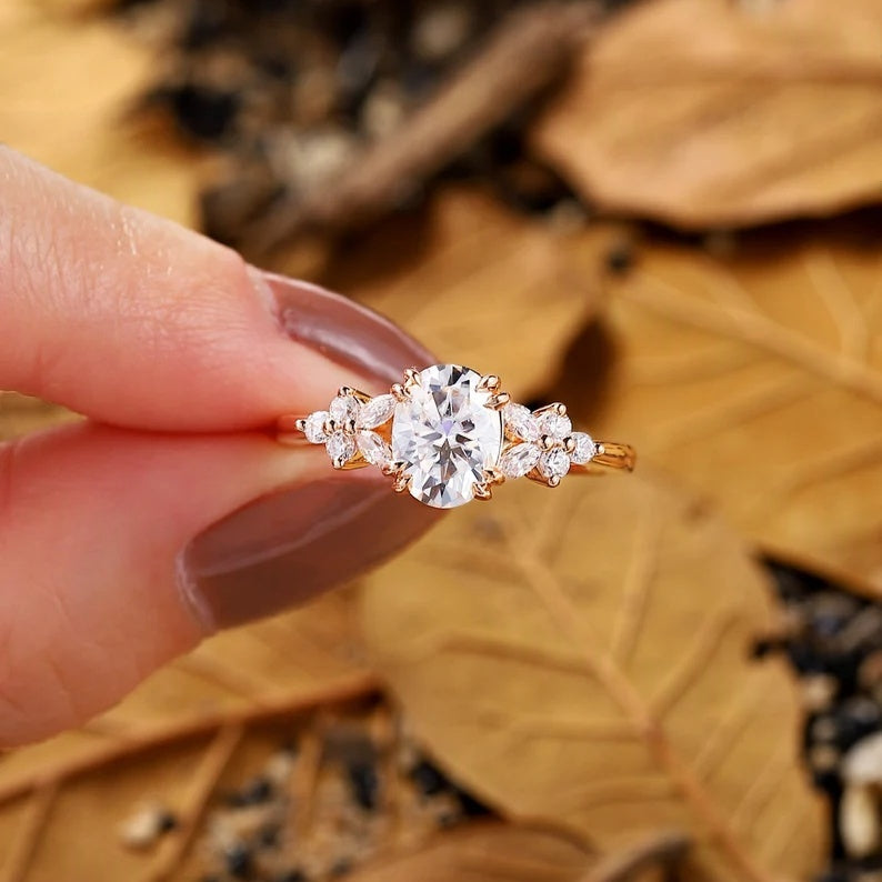 The Rosetta Leafy Oval Cut Moissanite Engagement Ring