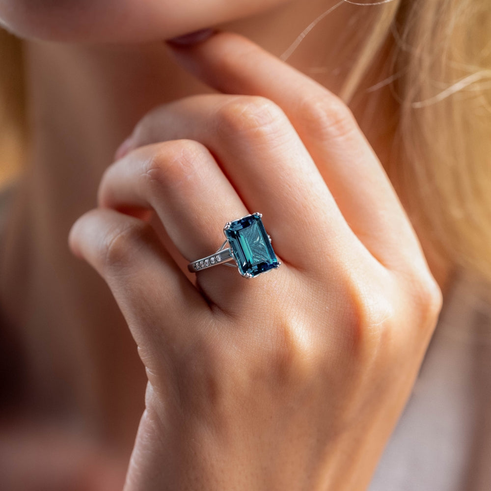 Azure Dream 5CT Emerald Cut Green Gemstone Ring