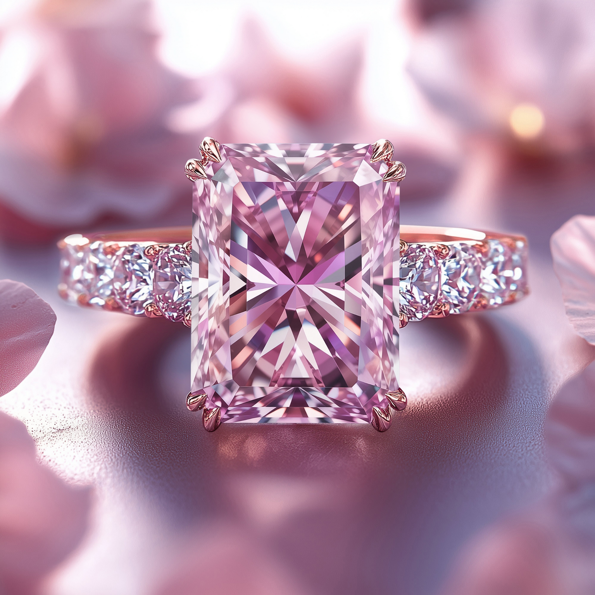 Bague Camilla en pierre précieuse rose taille radiant