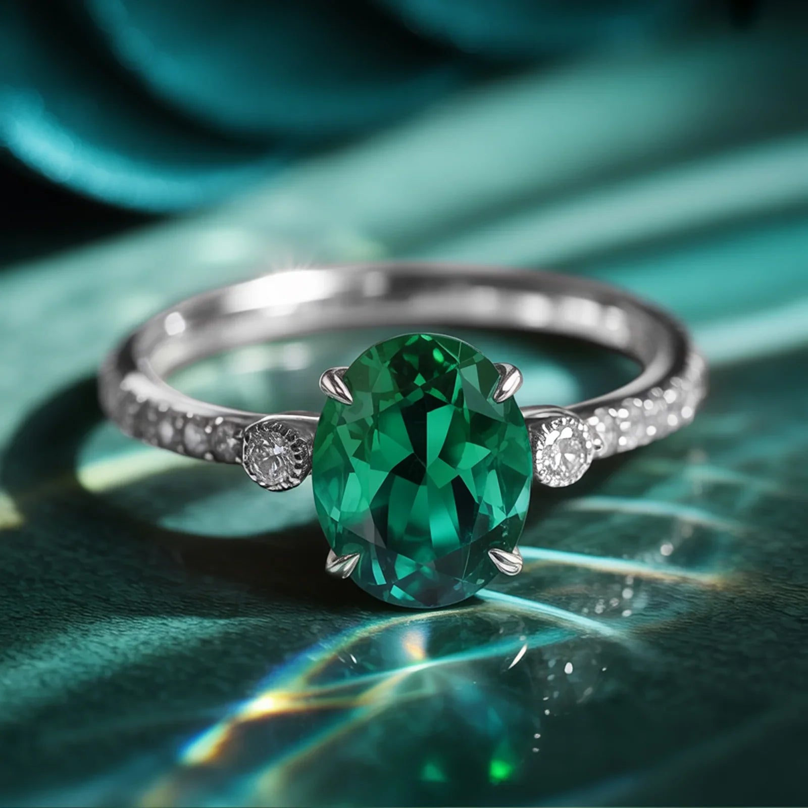The Luna 2CT Oval-Cut Green Gemstone Ring
