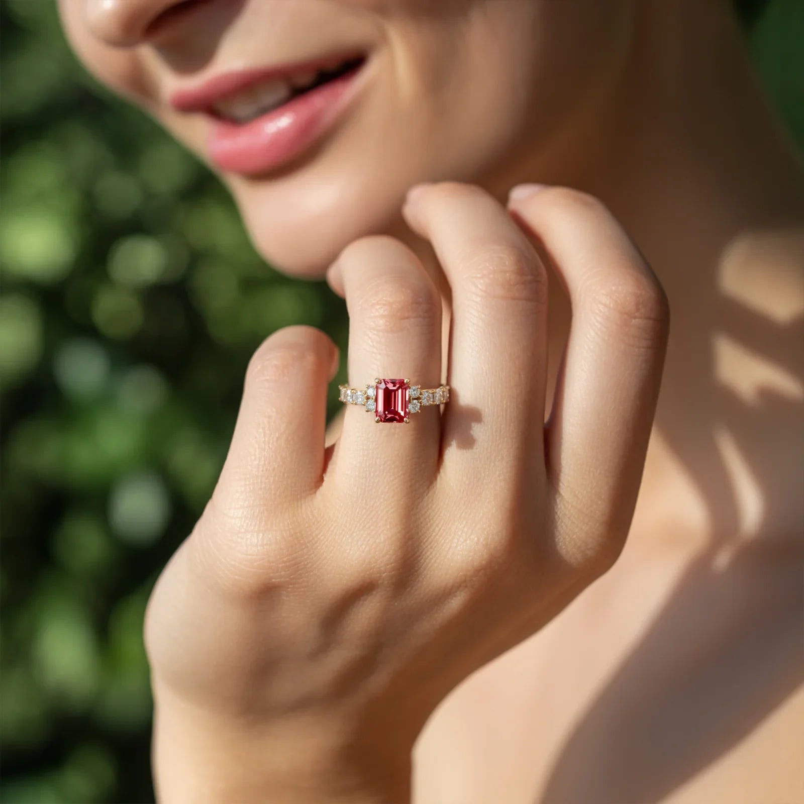 The Adelina Rae Emerald Cut Red Gemstone Ring