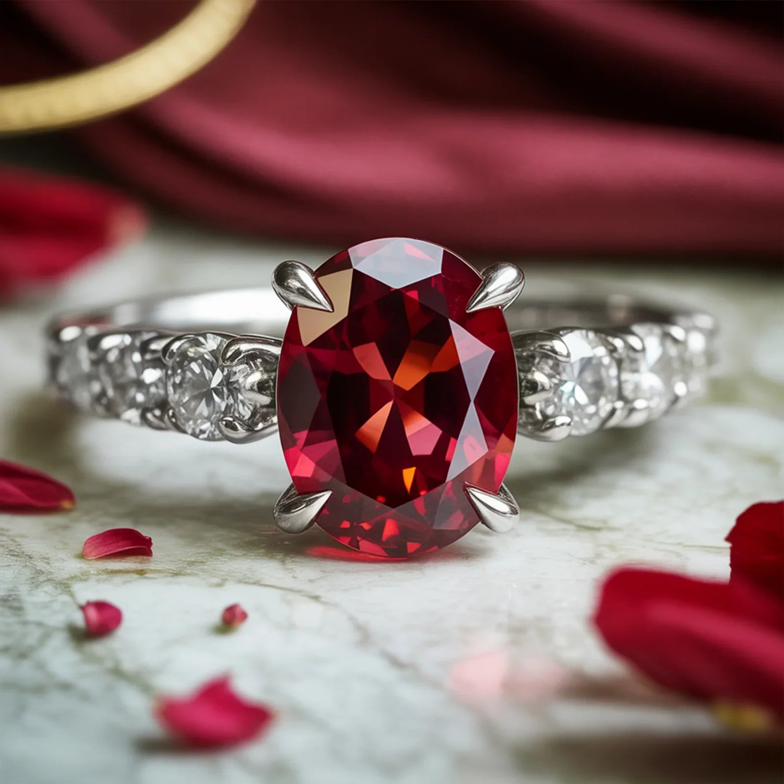 The Celestine 2CT Oval Cut Red Gemstone Ring