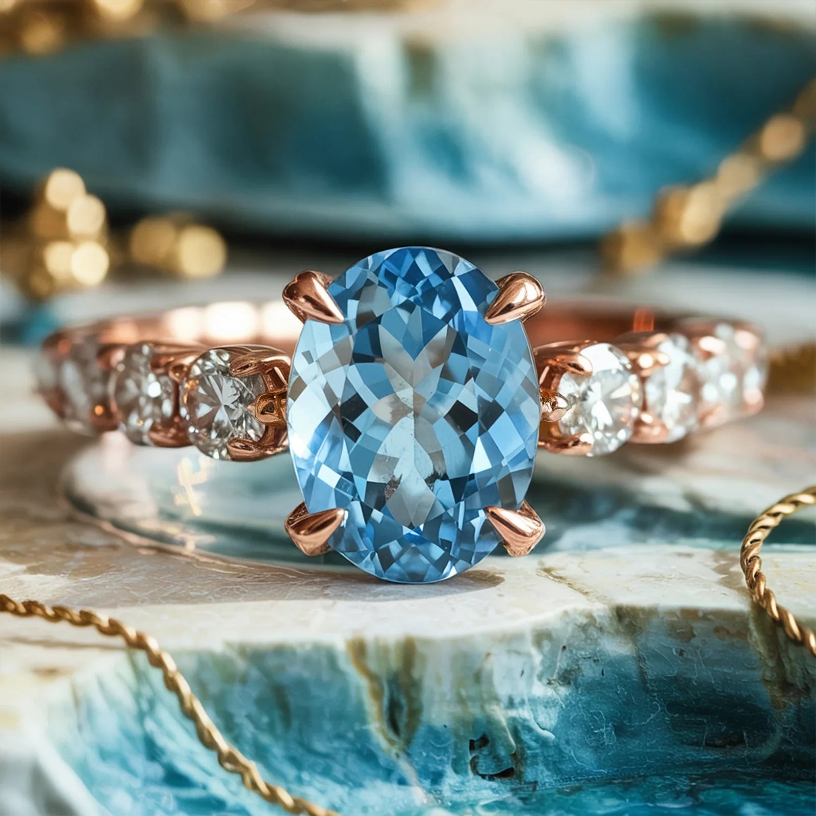 Der Celestine Ring mit ovalem, blauem Edelstein