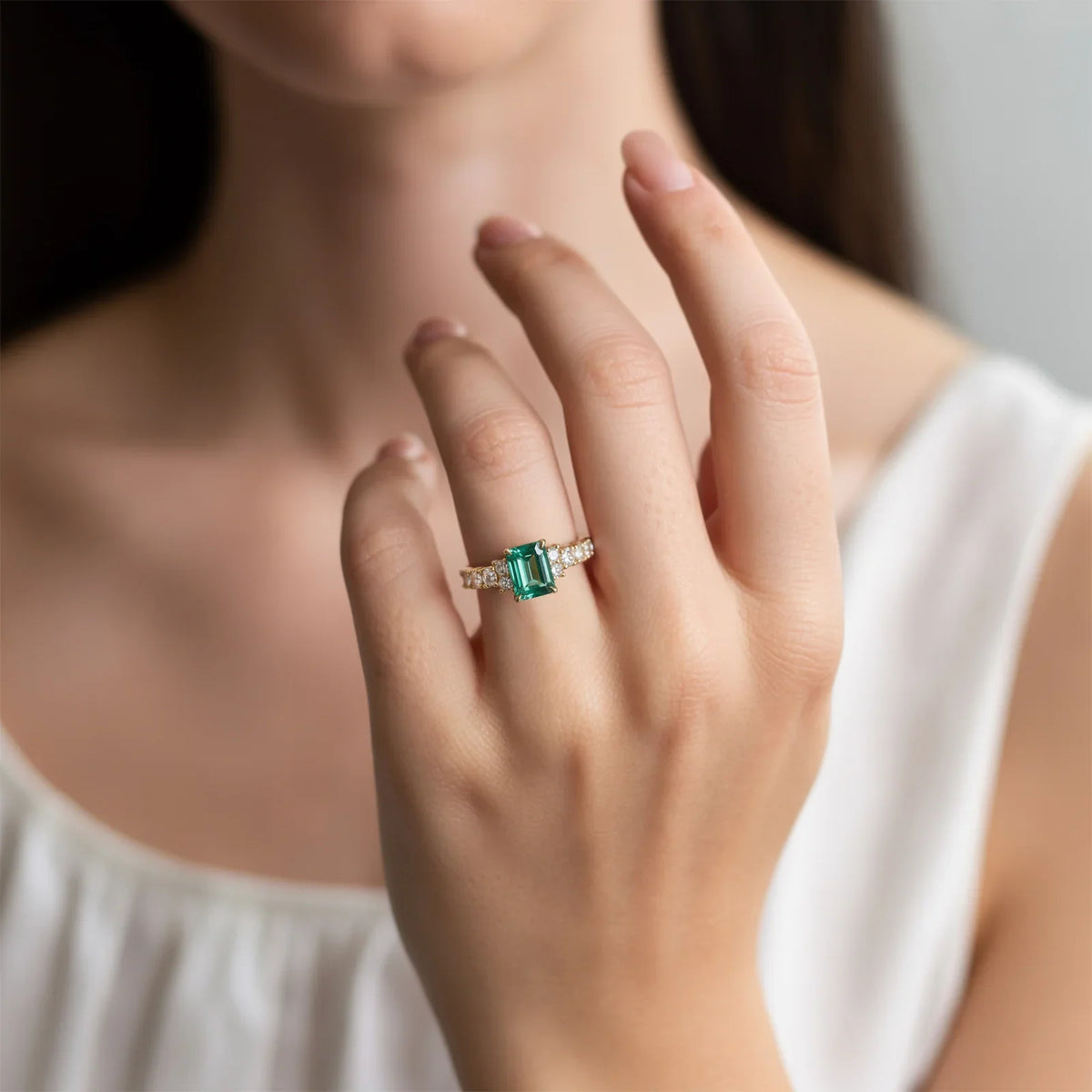 The Adelina Rae 2CT Emerald Cut Green Gemstone Ring