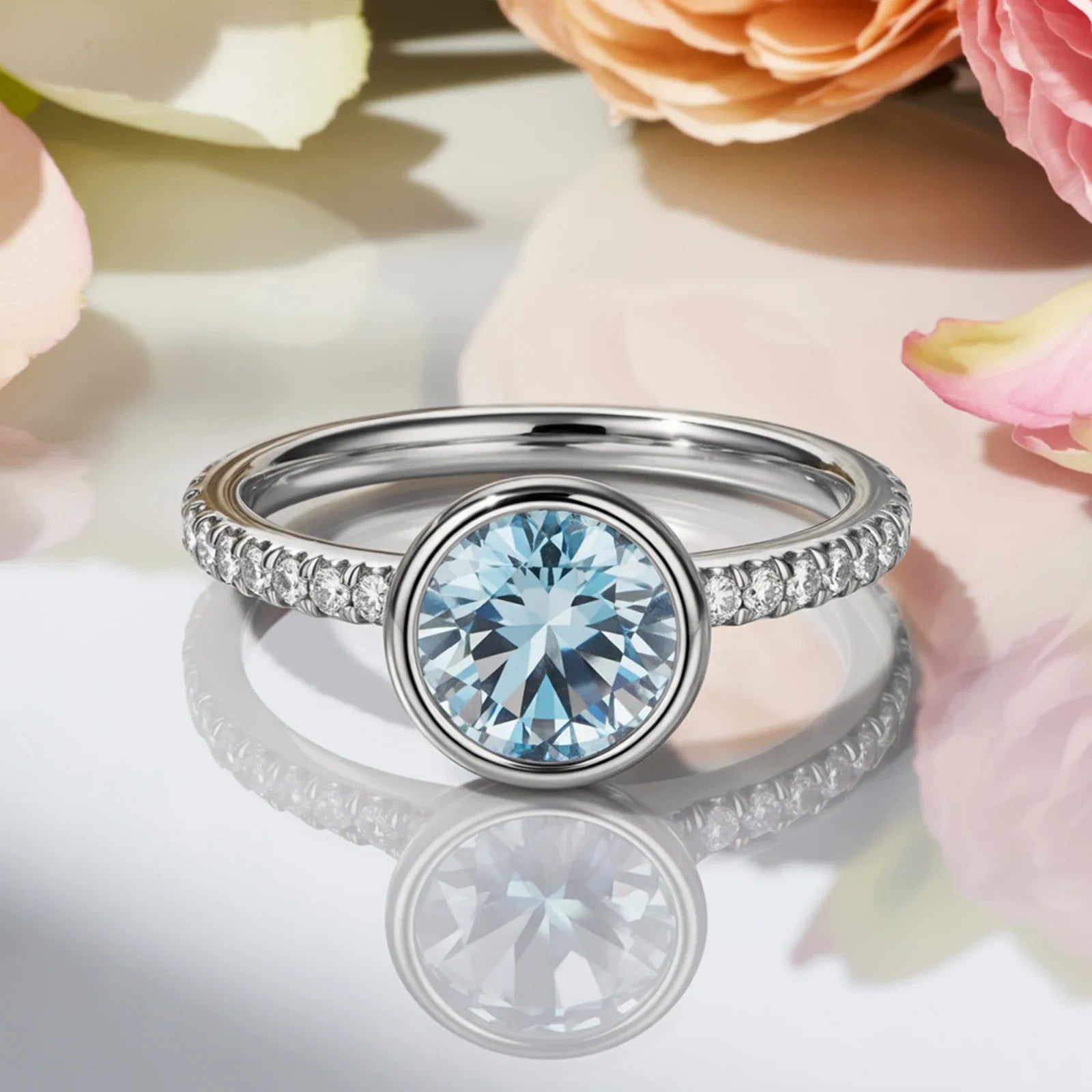 The Selene Round-Cut Blue Gemstone Ring