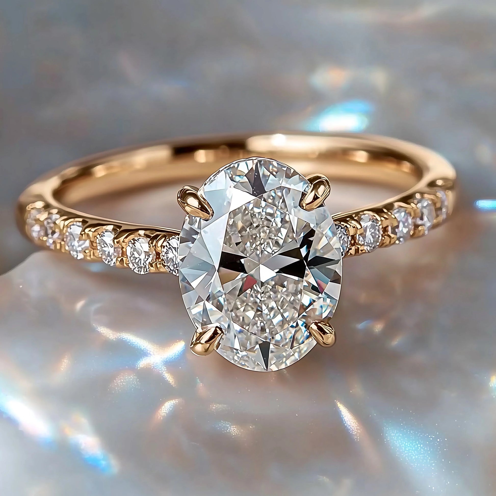 Ivory Blaze Oval Cut Moissanite Engagement Ring