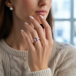 The Adelina Rae 2CT Emerald Cut Purple Gemstone Ring