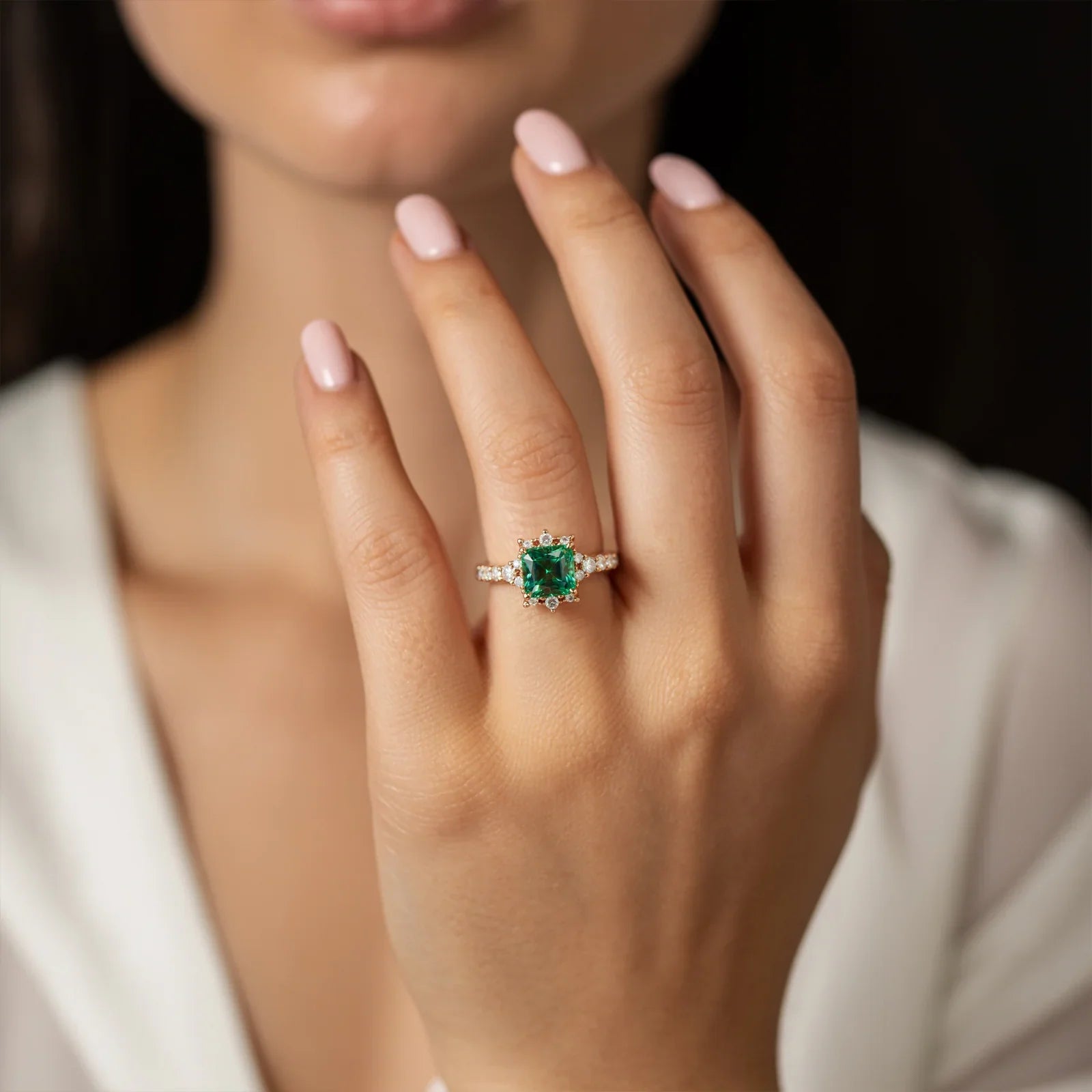 Bague Caterina avec pierre précieuse verte taille princesse