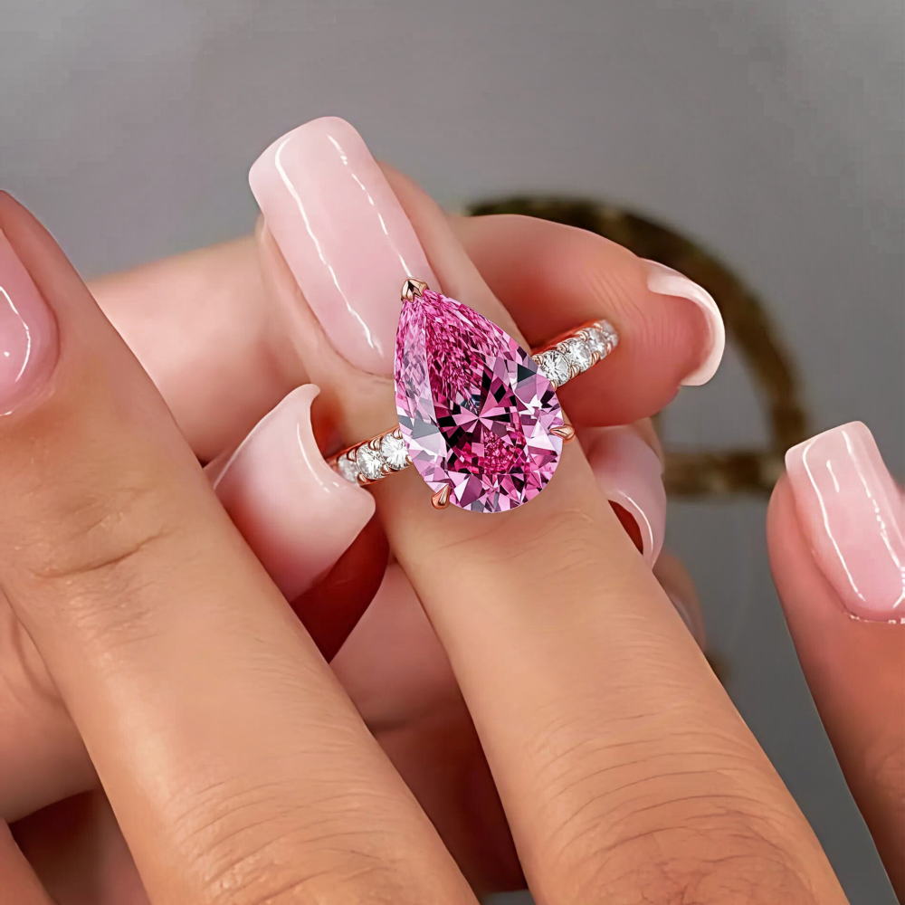 Celina 3CT Pear Cut Pink Gemstone Ring