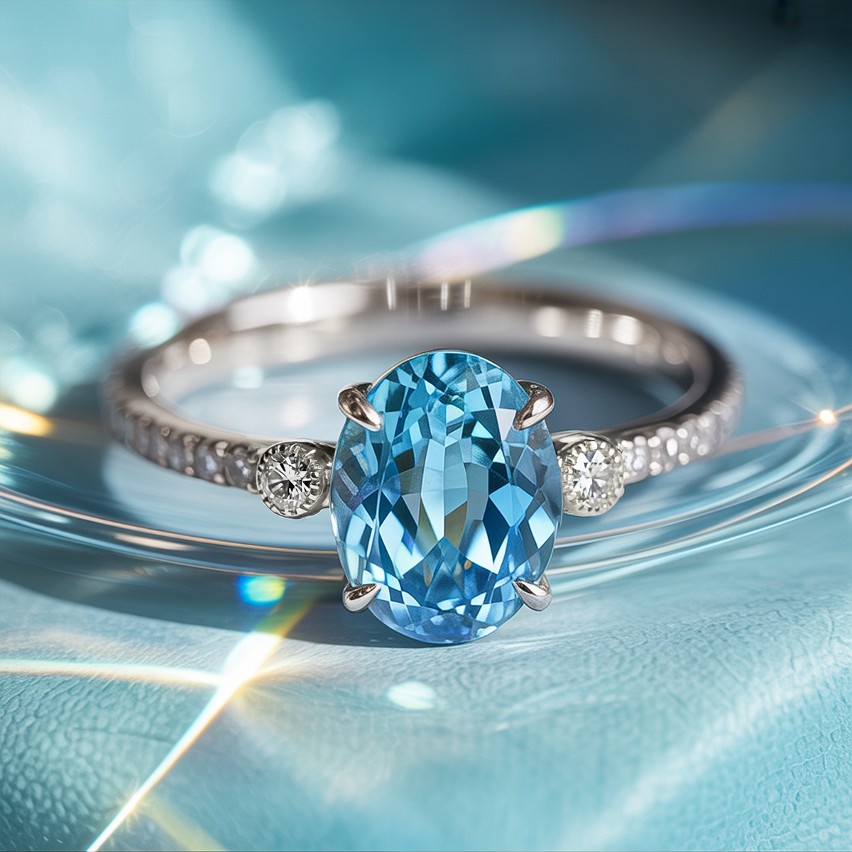 Luna 2CT Oval-Cut Blue Gemstone Ring