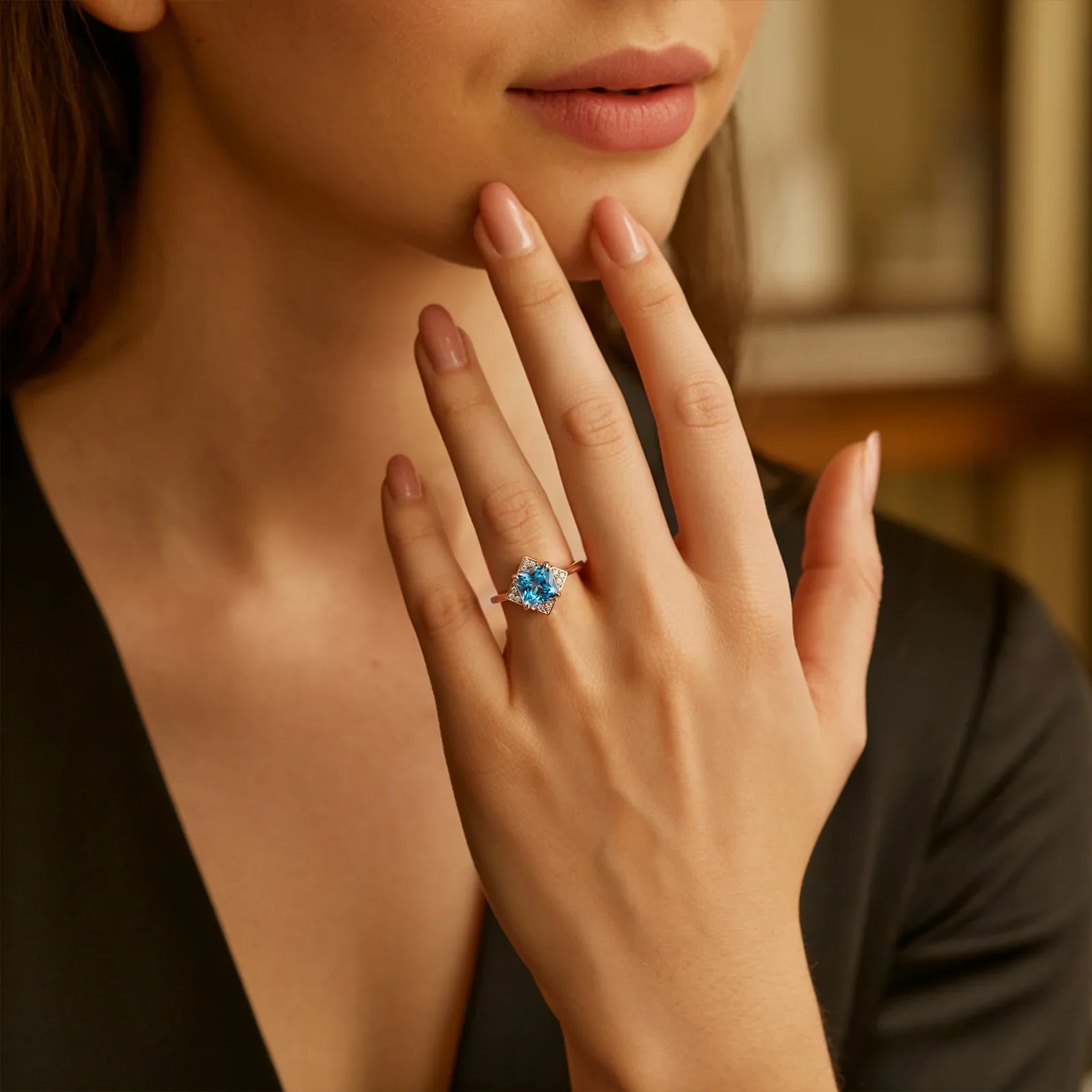 The Caterina Princess Cut Blue Gemstone Vintage Ring