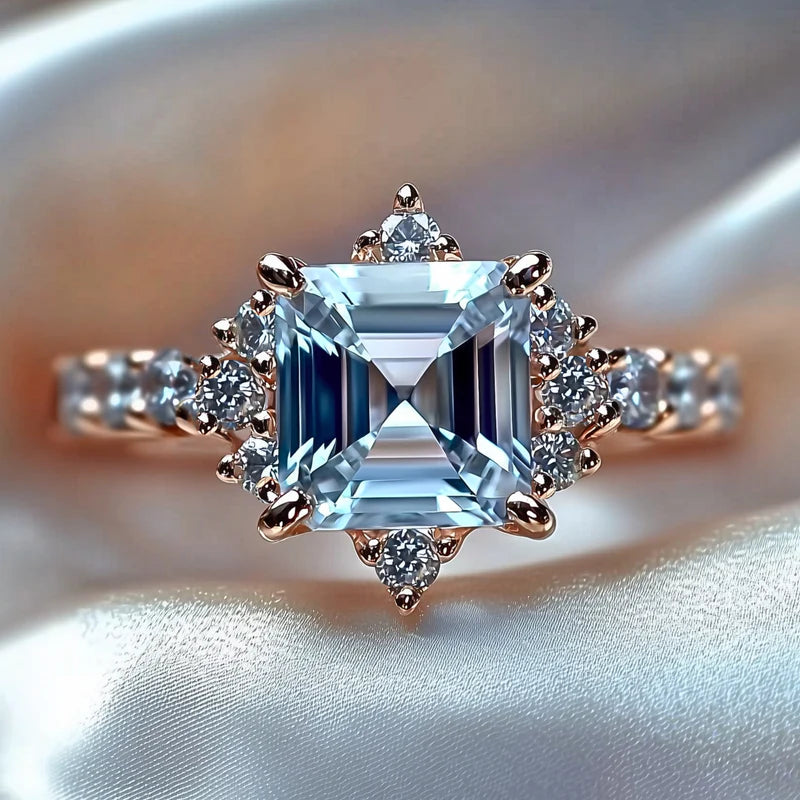 The Floretta Asscher Cut Blue Gemstone Ring