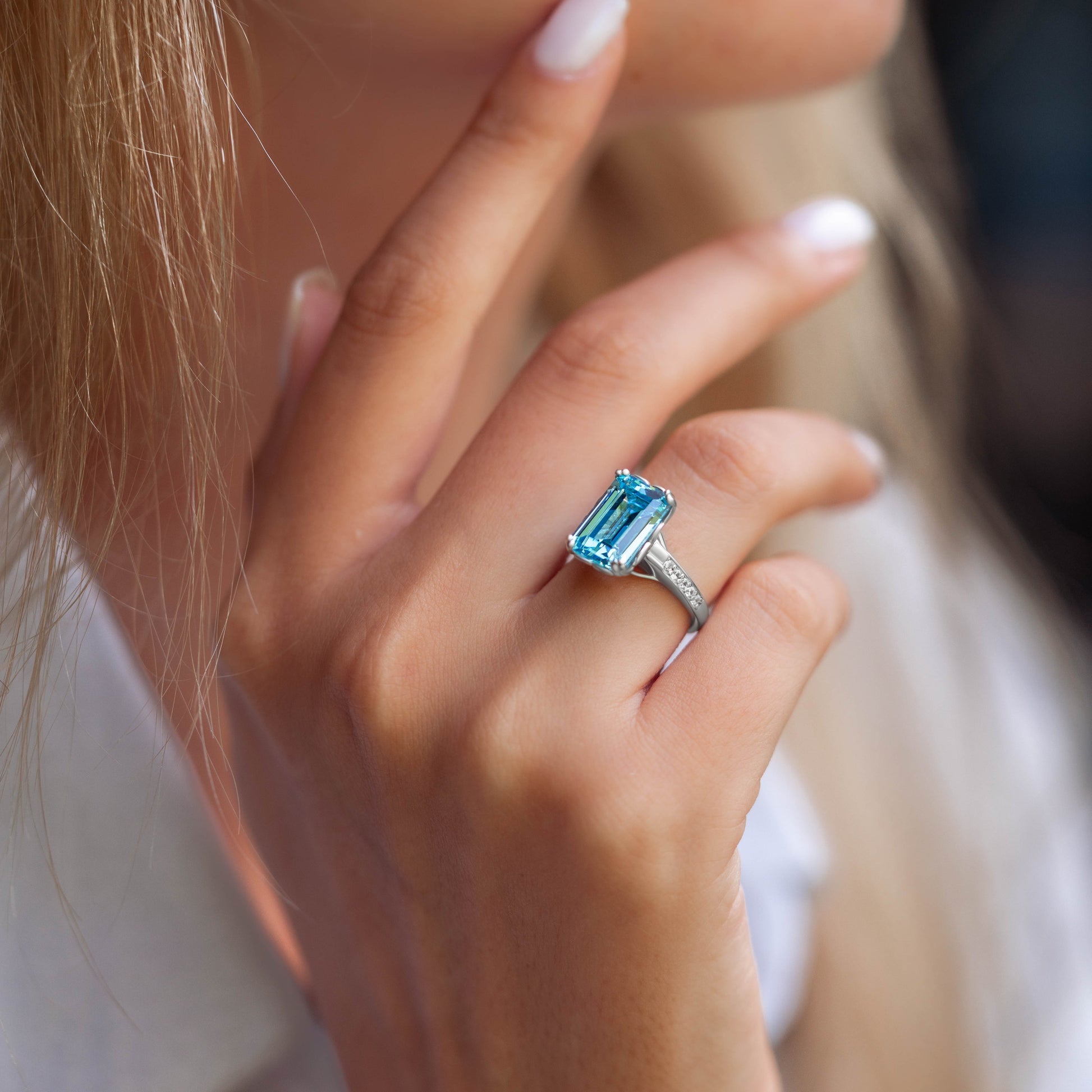Aqua Dream Emerald-Cut Blue Gemstone Ring