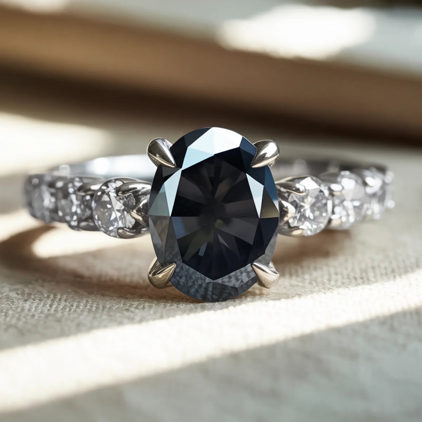 Der Celestine Ring mit ovalem, schwarzem Edelstein