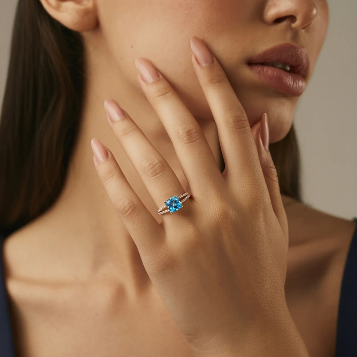 The Caterina 2CT Princess Cut Blue Gemstone Ring