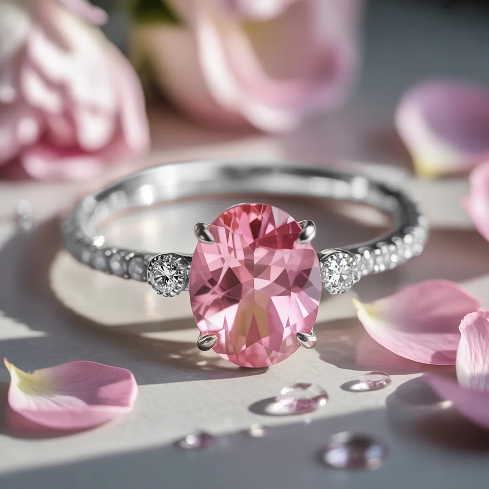 The Luna Oval Cut Pink Gemstone Ring