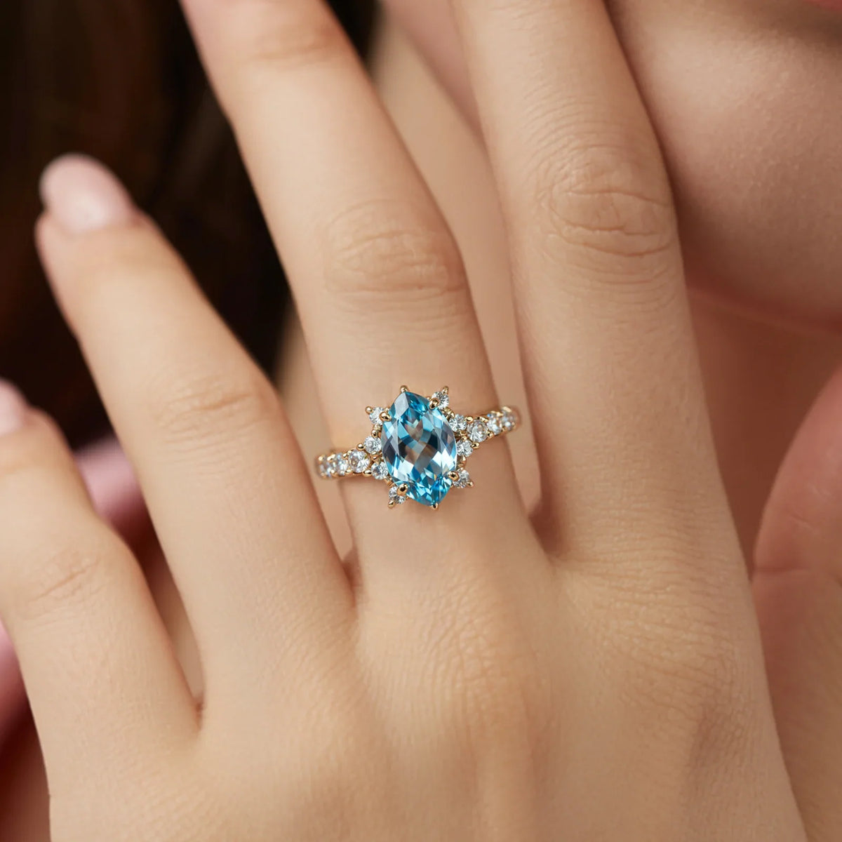 The Caterina 1CT Marquise Cut Blue Gemstone Ring