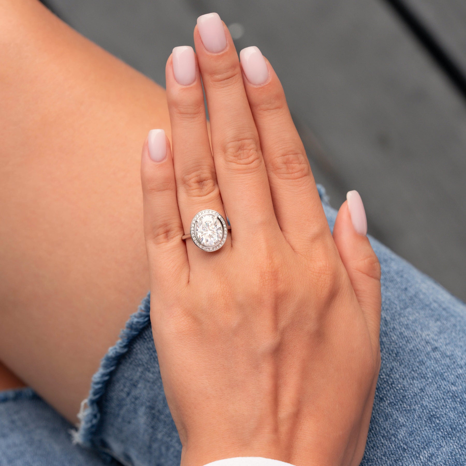 The Elizabeth 3CT Oval Cut Halo Moissanite Ring