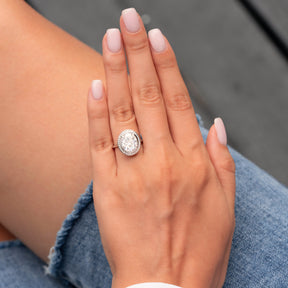 The Elizabeth 3CT Oval Cut Halo Moissanite Ring