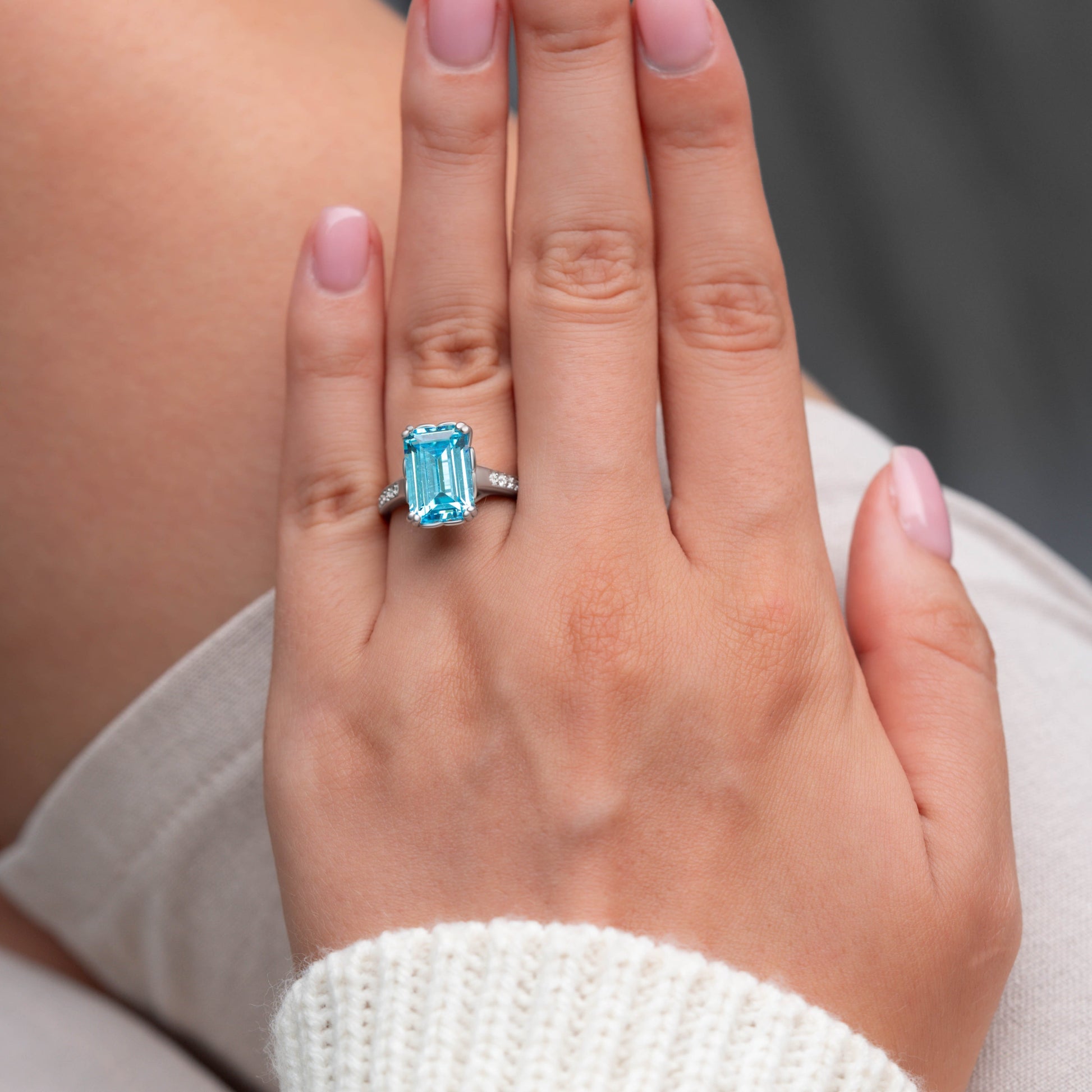 Aqua Dream Emerald-Cut Blue Gemstone Ring