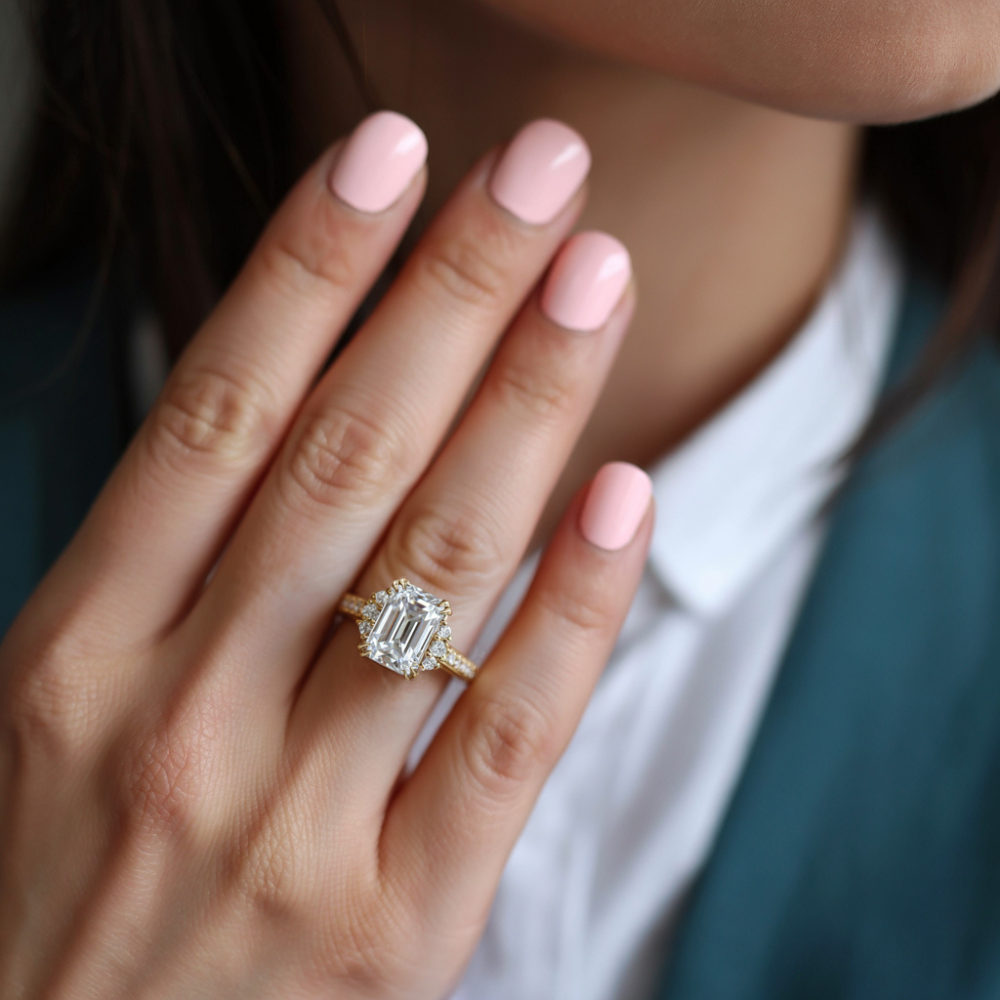 The Natalia Light Emerald Cut Moissanite Ring