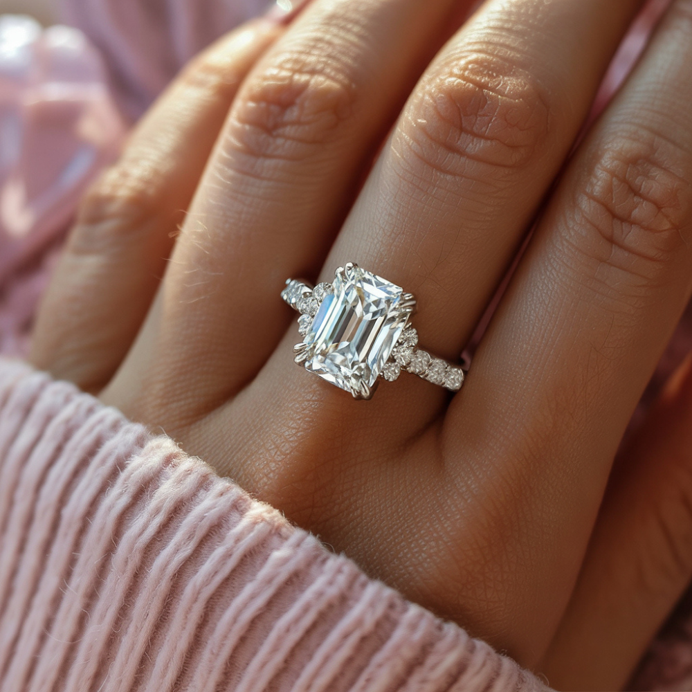 The Natalia Light Emerald Cut Moissanite Ring