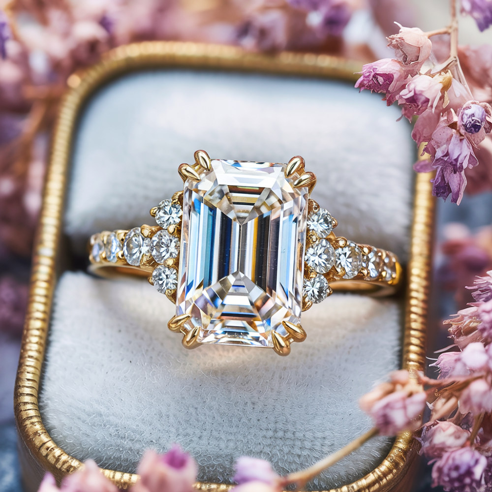 The Natalia Light Emerald Cut Moissanite Ring
