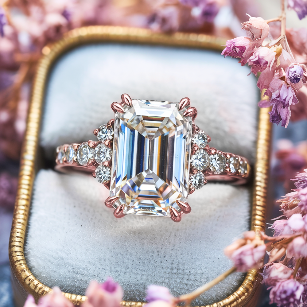 The Natalia Light Emerald Cut Moissanite Ring