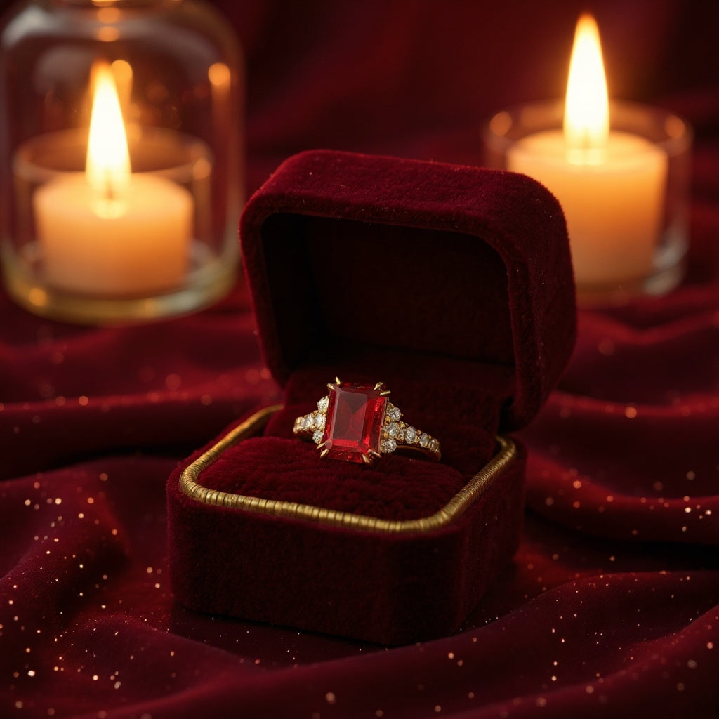 The Bella Emerald Cut Lab Grown Ruby Sapphire Ice-crackle Texture Ring