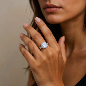 The Gisella Asscher Cut Lab Grown Aquamarine Ice-crackle Texture Ring