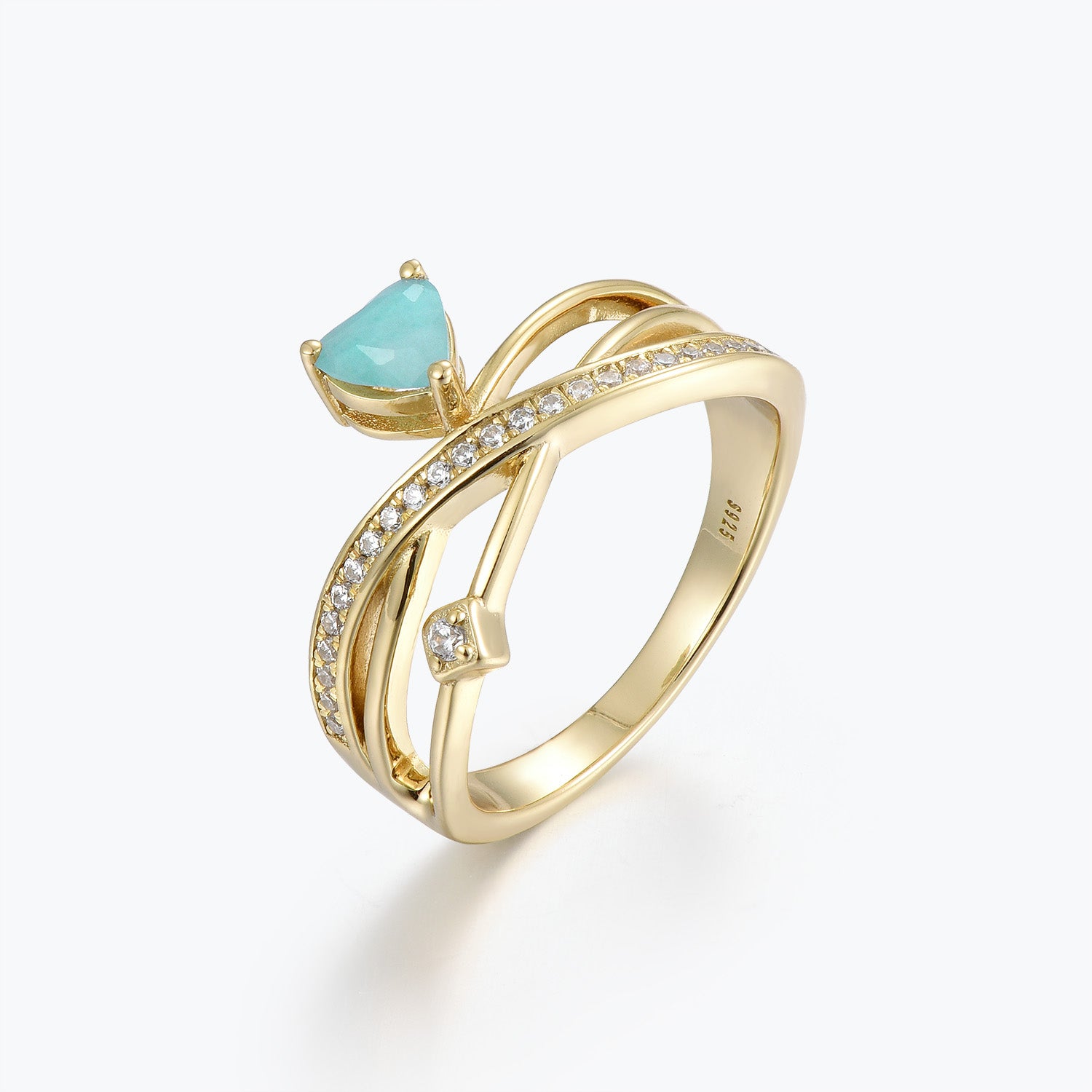 Dissoo® Heart Amazonite Multi-Row Crossover Engagement Ring in Gold Vermeil