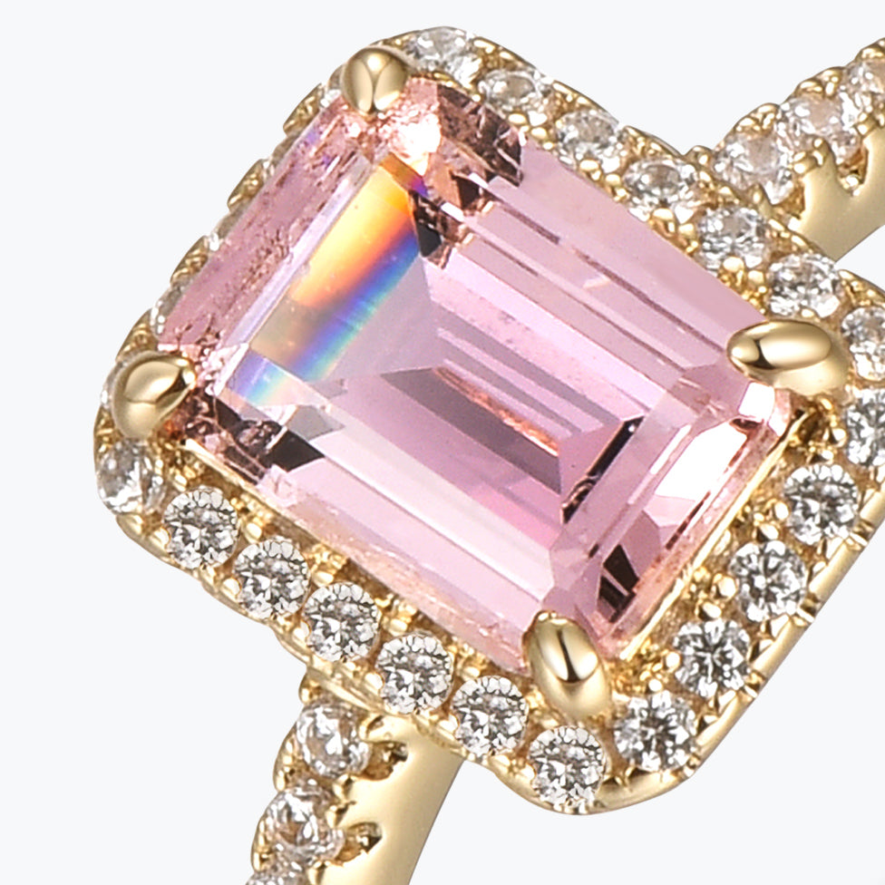 Dissoo® Gold Pink Halo Pavé Cocktail Engagement Ring