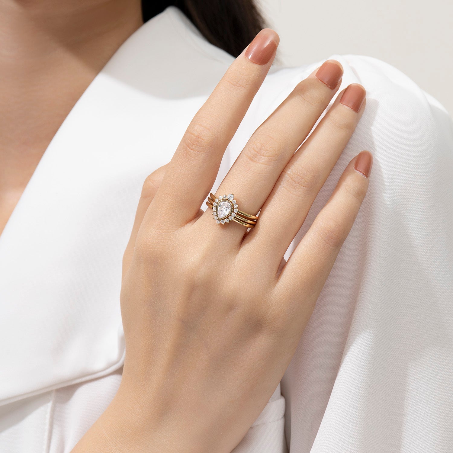 Vintage Pear Cut Moissanite Engagement Ring Set