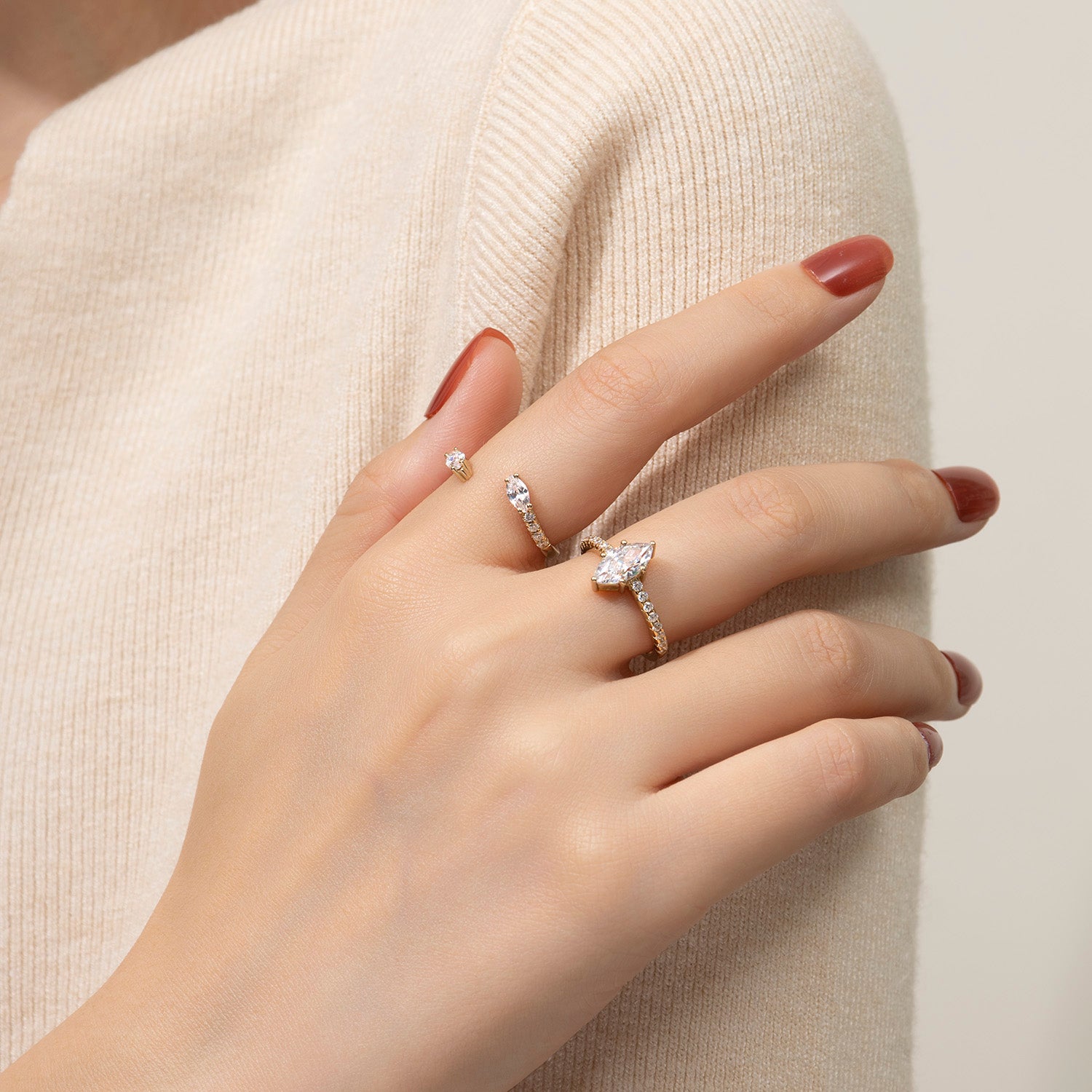 Marquise Cut Moissanite Half-Pavé Engagement Ring Set