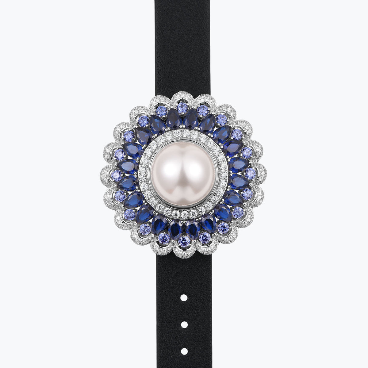 Dissoo® Blue Floral Halo Cluster Pearl Brooch/Pin & Leather Bracelet