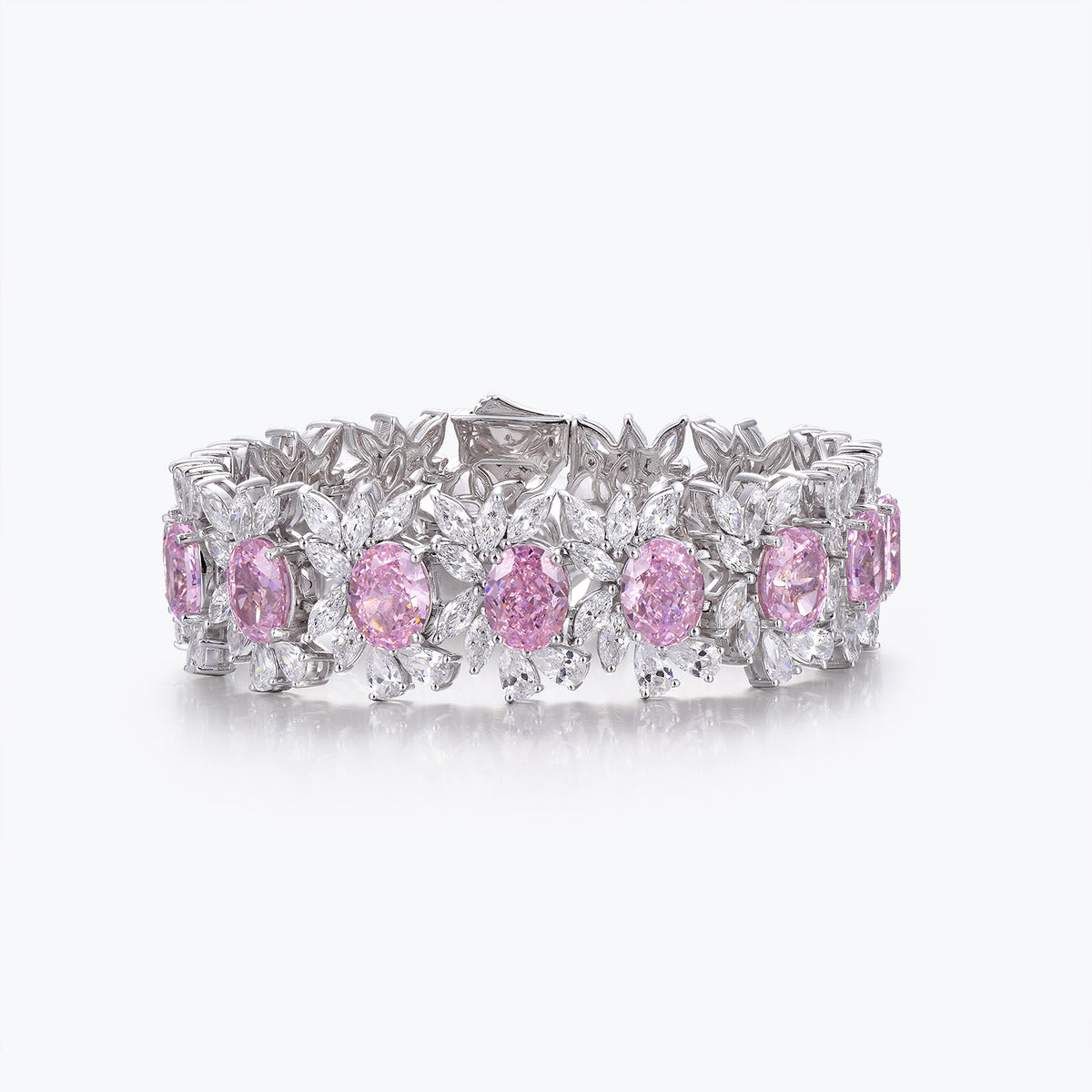 Dissoo® Pink & White Floral Cluster Sterling Silver Bangle Bracelet