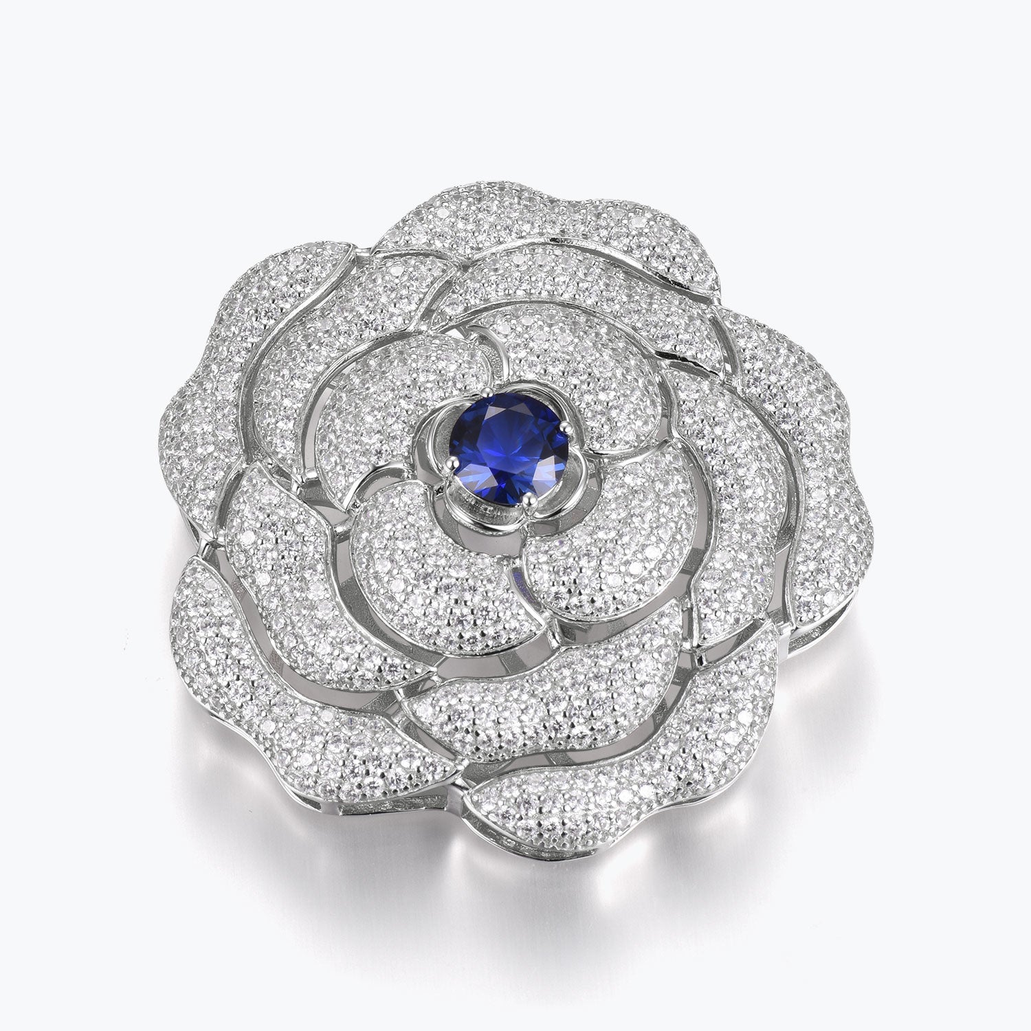 Dissoo® Sapphire Blue & White Rose Brooch/Pin & Leather Bracelet