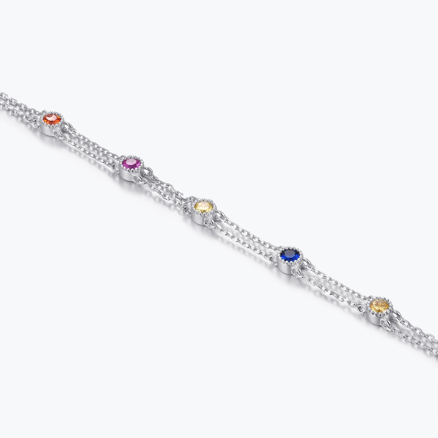 Dissoo® Rainbow Multicolor Birthstone Charm Bracelet(Sterling Silver, 14K Gold / Rose Gold Vermeil)